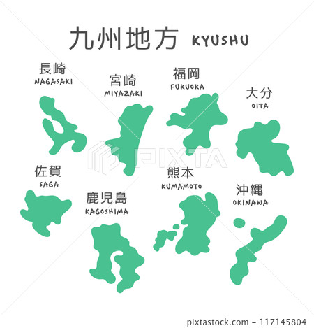 Simple map of Kyushu region of Japan - illustration 117145804