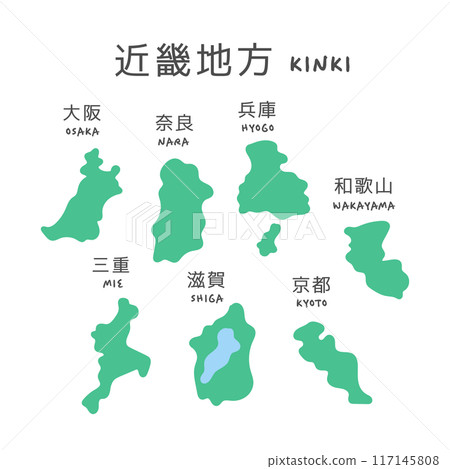 Simple map of the Kinki region of Japan - illustration 117145808