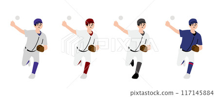 Pitchers pitching in various baseball uniforms 117145884