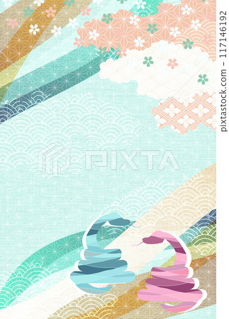 蛇新年賀卡櫻花背景 117146192