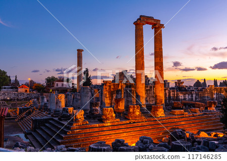 Remains of temple of Apollo in Turkish town Didim at twilight Remains of temple of Apollo in Turkish town Didim at twilight 117146285