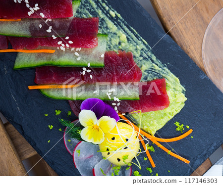 Appetizing sashimi with fresh tuna Appetizing sashimi with fresh tuna 117146303