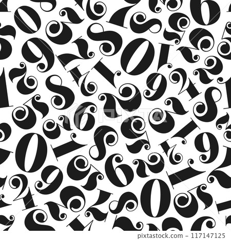 Vintage decorative numbers seamless pattern background, abstract vector. Numbers pattern with random math and school mathematics numerals or algebra numeric vintage digits collage for kids background Vintage decorative numbers seamless pattern background, abstract vector. Numbers pattern with random math and school mathematics numerals or algebra numeric vintage digits collage for kids background 117147125