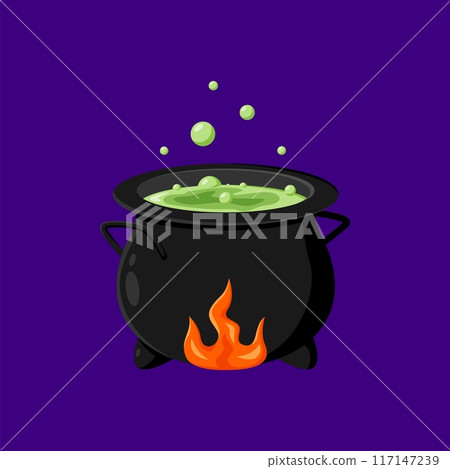 Halloween holiday cartoon witch cauldron emoji, magic pot with green potion. Vector steel boiler with boiling magic brew or goo. Isolated evil item for wizardry, sorceress or mage, kettle with poison Halloween holiday cartoon witch cauldron emoji, magic pot with green potion. Vector steel boiler with boiling magic brew or goo. Isolated evil item for wizardry, sorceress or mage, kettle with poison 117147239