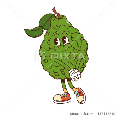 Cartoon groovy bergamot fruit character clasping its hands and smiling, showcasing a friendly and inviting vibes. Isolated vector charming tropical monarda with expressive eyes, gloves, and sneakers Cartoon groovy bergamot fruit character clasping its hands and smiling, showcasing a friendly and inviting vibes. Isolated vector charming tropical monarda with expressive eyes, gloves, and sneakers 117147240