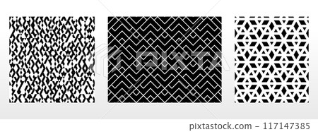 Geometric set of seamless black and white patterns. Simple vector graphics. 117147385