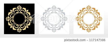 Set of decorative frames Elegant vector element for design in Eastern style, place for text. Floral black, golden and gray borders. Lace illustration for invitations and greeting cards Set of decorative frames Elegant vector element for design in Eastern style, place for text. Floral black, golden and gray borders. Lace illustration for invitations and greeting cards 117147386