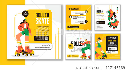 Roller Skates Social Media Post Flat Cartoon Hand Drawn Templates Background Illustration 117147589