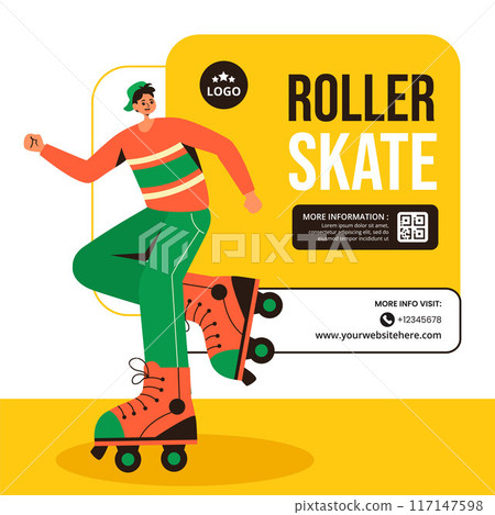 Roller Skates Social Media Illustration Flat Cartoon Hand Drawn Templates Background 117147598