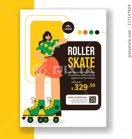 Roller Skates Vertical Poster Flat Cartoon Hand Drawn Templates Background Illustration Roller Skates Vertical Poster Flat Cartoon Hand Drawn Templates Background Illustration 117147604