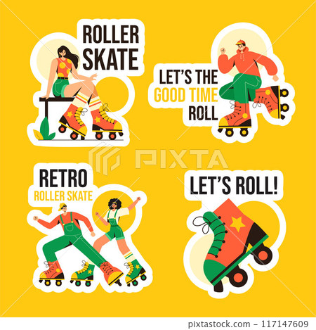 Roller Skates Label Flat Cartoon Hand Drawn Templates Background Illustration Roller Skates Label Flat Cartoon Hand Drawn Templates Background Illustration 117147609