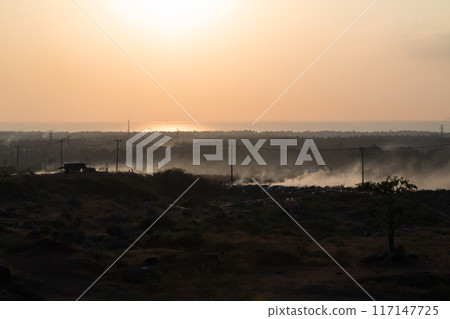 Misty morning atmosphere in Pekosong village, Lombok, Indonesia 117147725