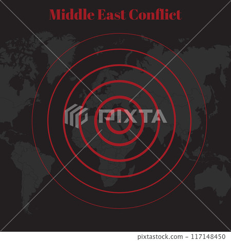 World map flat Israel conflict 117148450
