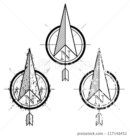 North grunge compass arrows set 117148452