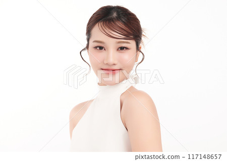 Beautiful young asian woman with clean fresh skin on white background, Face care, Facial treatment, Cosmetology, beauty and spa, Asian women portrait. 117148657