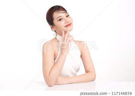 Beautiful young asian woman with clean fresh skin on white background, Face care, Facial treatment, Cosmetology, beauty and spa, Asian women portrait. 117148659