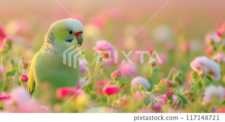 虎皮鸚鵡和花園背景 AI 生成圖像 117148721