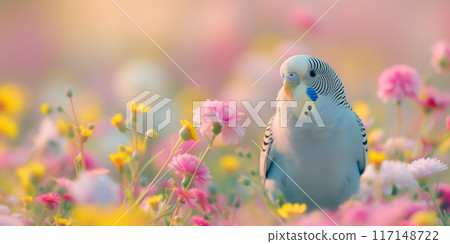 虎皮鸚鵡和花園背景 AI 生成圖像 117148722