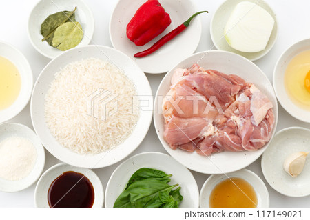 Ingredients for Thai dish Gapao rice 117149021