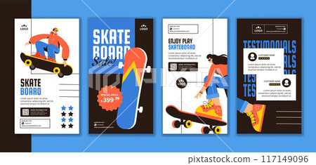 Skateboard Social Media Stories Flat Cartoon Hand Drawn Templates Background Illustration 117149096
