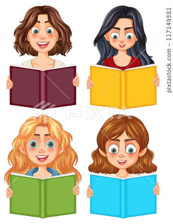 Women Reading Colorful Books Together 117149381