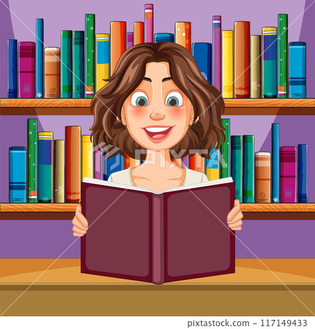 Woman Reading in a Library 117149433