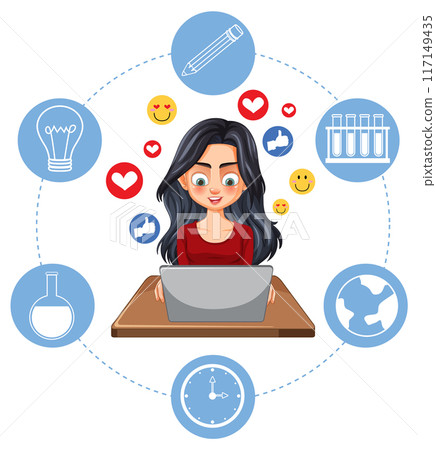 Woman Working on Laptop Illustration 117149435