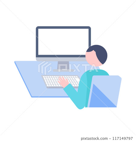 一個在桌上型電腦上工作的人插畫素材 117149797