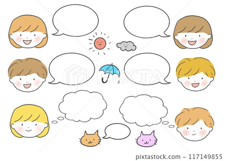 A girl, a boy, a cat and a speech bubble A girl, a boy, a cat and a speech bubble 117149855