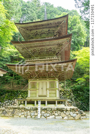 岐阜縣揖斐川町，西美濃三十三聖地第一寺橫藏寺的鮮綠色三層塔 117150491