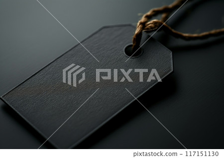 Subtle black tag on a dark, soft focus background, Black Friday concept 117151130
