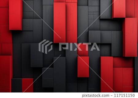 Bold red and black geometric blocks creating a striking pattern Bold red and black geometric blocks creating a striking pattern 117151150