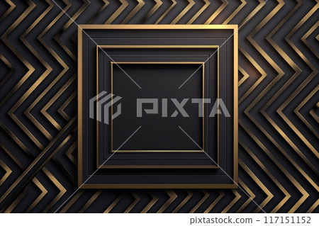 Luxurious black and gold geometric frame set against a zigzag pattern 117151152
