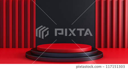 Minimalist red vertical cylinder with sleek architecture in a modern setting 117151303