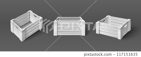 White empty wooden crate box 117151635