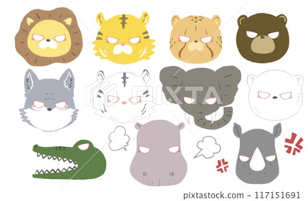 Angry cute beast illustration set Angry cute beast illustration set 117151691