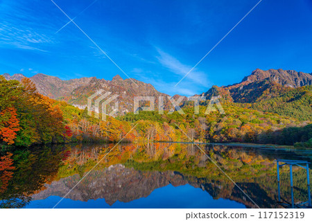 [秋天的素材]秋天的戶隱高原鏡池[長野縣] 117152319