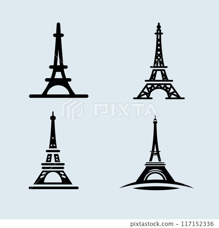 Eiffel tower, logo icon, Paris city France FlagFlat design, silhouette, structure, architecture, vector 117152336