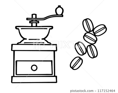 Illustration material of a simple coffee mill and coffee beans Illustration material of a simple coffee mill and coffee beans 117152464