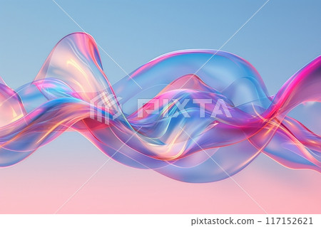 Radiant glassy waves ripple over reflective water under a pale sky, 3d render abstract background Radiant glassy waves ripple over reflective water under a pale sky, 3d render abstract background 117152621