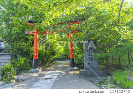 Torii gate at Ujikami Shrine in Uji, Kyoto Torii gate at Ujikami Shrine in Uji, Kyoto 117152740