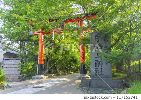Torii gate at Ujikami Shrine in Uji, Kyoto 117152741