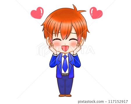 Chibi character illustration of a brown-haired male student in love 2 Chibi character illustration of a brown-haired male student in love 2 117152917