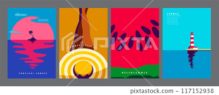 Summer layout set, poster banner template, flat vector, colorful minimal illustration 117152938