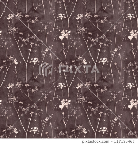 Beautiful floral abstract seamless pattern in cyanotype style with silhouette of flowers. Abstract handmade print design. Stock illustration. Beautiful floral abstract seamless pattern in cyanotype style with silhouette of flowers. Abstract handmade print design. Stock illustration. 117153465