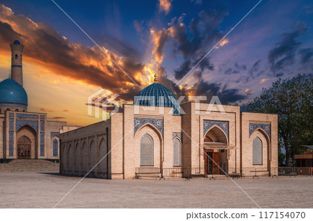 ancient Islamic museum library madrasah Muyi Muborak in Tashkent in Uzbekistan. The architectural complex Hazrati Imam ancient Islamic museum library madrasah Muyi Muborak in Tashkent in Uzbekistan. The architectural complex Hazrati Imam 117154070