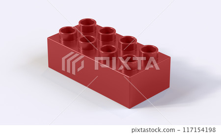 Maroon Plastic Lego Block on a White Background. Children Toy Brick, Perspective View. Close Up View of a Game Block for Constructors. 3D Rendering. 8K Ultra HD, 7680x4320, 300 dpi Maroon Plastic Lego Block on a White Background. Children Toy Brick, Perspective View. Close Up View of a Game Block for Constructors. 3D Rendering. 8K Ultra HD, 7680x4320, 300 dpi 117154198