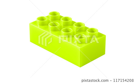 Lime Green Plastic Lego Block Isolated on a White Background. Children Toy Brick, Perspective View. Close Up View of a Game Block for Constructors. 3D Rendering. 8K Ultra HD, 7680x4320, 300 dpi Lime Green Plastic Lego Block Isolated on a White Background. Children Toy Brick, Perspective View. Close Up View of a Game Block for Constructors. 3D Rendering. 8K Ultra HD, 7680x4320, 300 dpi 117154208
