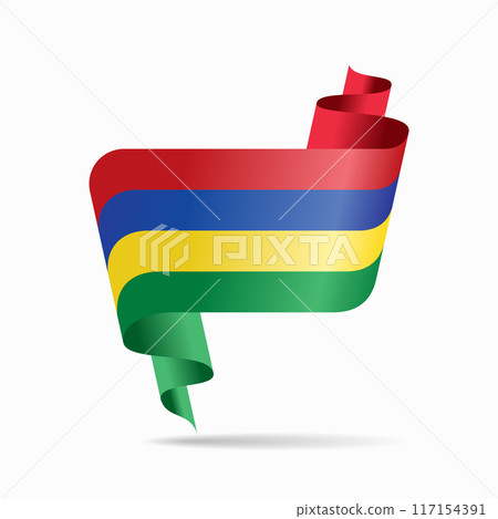 Mauritius flag wavy ribbon background. Vector illustration. 117154391