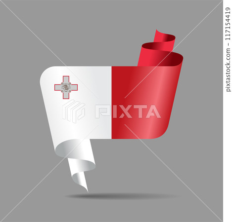 Maltese flag wavy ribbon background. Vector illustration. 117154419